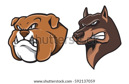 Bulldog and German Shepherd Head  Mascot Illustration Vector