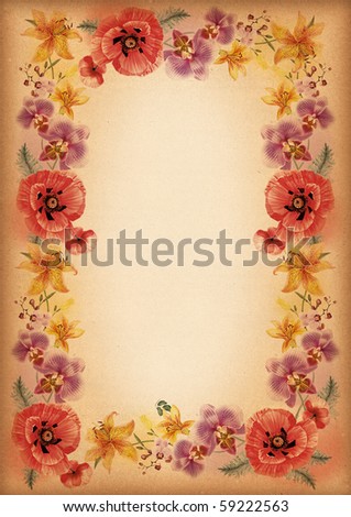 poppy lily orchid flower frames or border