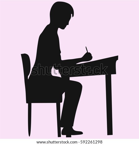 schoolboy sitting at a school desk vector silhouette isolated