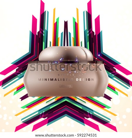 Cosmetics ads with hydrating facial cream mask bottle isolated on glitter particles background with geometric modern elements