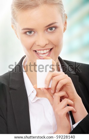 Beautiful businesswoman with business card