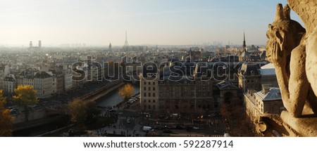 Paris panorama with Notre Dame chimera