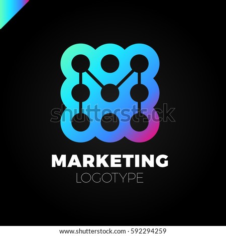 letter M logo design template. Marketing rate dot logotype