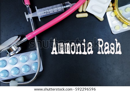 Ammonia Rash word, medical term word with medical concepts in blackboard and medical equipment background