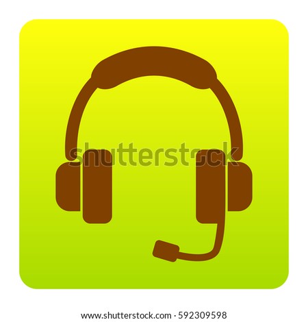 Support sign illustration. Vector. Brown icon at green-yellow gradient square with rounded corners on white background. Isolated.