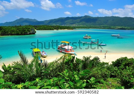 Kabira Bay which is located on the north coast of Ishigaki Island, Okinawa, Japan Royalty-Free Stock Photo #592340582