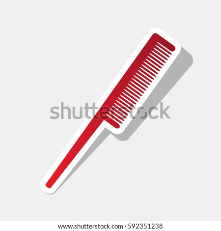 Comb sign. Vector. New year reddish icon with outside stroke and gray shadow on light gray background.
