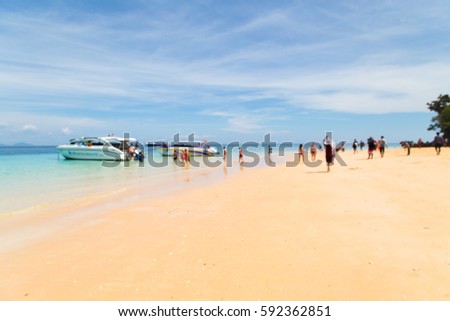 Beach blur with people for background, Koh rok, Thailand.