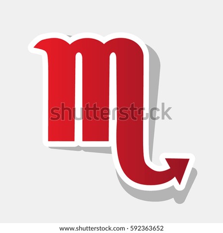Scorpio sign illustration. Vector. New year reddish icon with outside stroke and gray shadow on light gray background.
