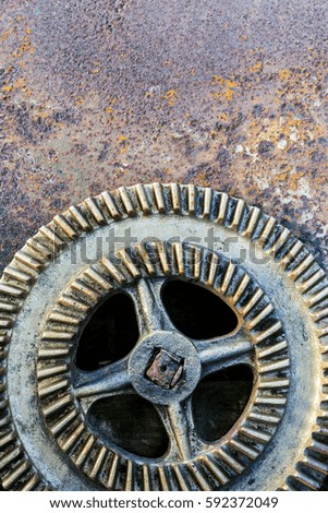 old large gearwheel on rusted metal background