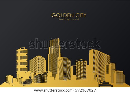 Golden cityscape with skyscrapers.