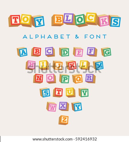 3D alphabet blocks, toy baby blocks font in bright colors Royalty-Free Stock Photo #592416932