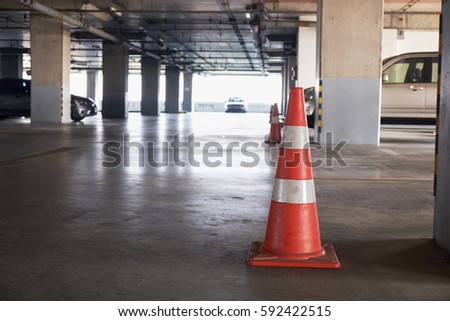 Traffic cone in car park. for sign and warning.