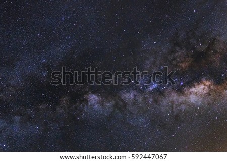 Close up milky way galaxy. Long exposure photograph.With grain