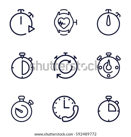 interval icons set. Set of 9 interval outline icons such as heartbeat watch
