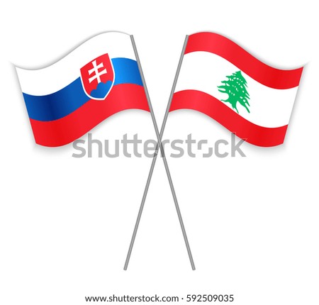 Slovak and Lebanese crossed flags. Slovakia combined with Lebanon isolated on white. Language learning, international business or travel concept.