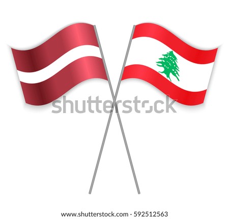 Latvian and Lebanese crossed flags. Latvia combined with Lebanon isolated on white. Language learning, international business or travel concept.