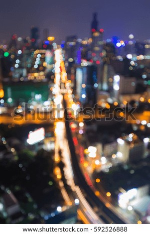 Aerial view blur lights city road intersection night view, abstract background