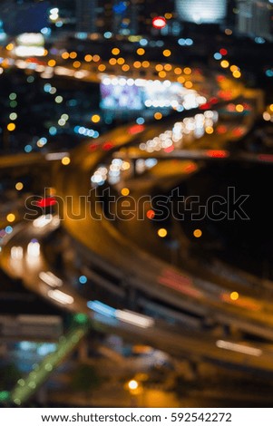 Aerial view, blur light highway road interchanged night view, abstract background