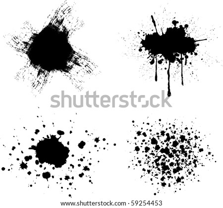 set ink black splashes on white background