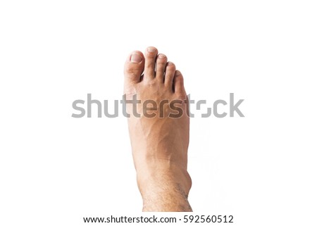 Foot , Man foot making sign , Isolated on white background