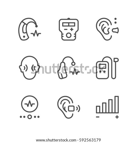 Set line icons of hearing aid Royalty-Free Stock Photo #592563179