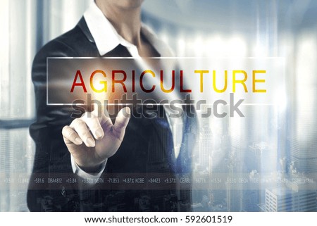 Business women touching the agriculture screen