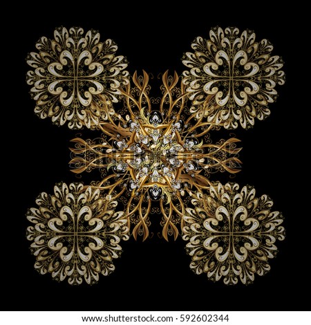 Abstract isolated with Floral Elements. Winter ornament. Isolated design on black background in golden colors.