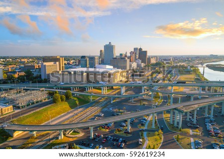 Aerial view of downtown Memphis skyline in Tennessee, USA