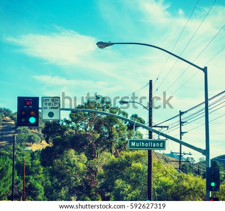 Mulholland drive sign in Malibu, California