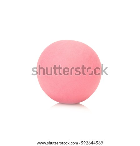 plasticine clay single pink ball on white background closeup.