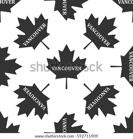 Canadian maple leaf with city name Vancouver icon seamless pattern on white background. Vector Illustration