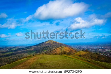 Saturday morning walk in March 2017 over the Malvern hills, from great Malvern to Colwall. Royalty-Free Stock Photo #592734290