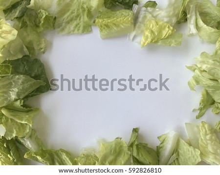 Vegetable salad lettuce frame background for healthy food theme