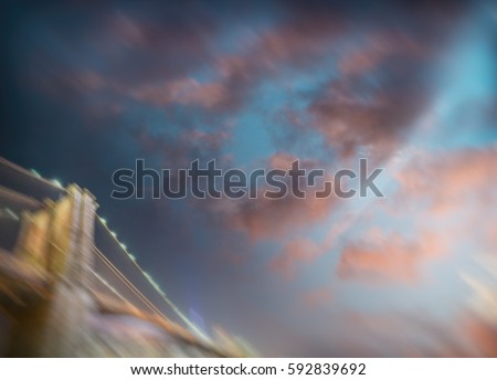 Sunset view of Brooklyn Bridge, New York City.