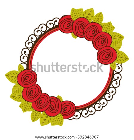 colorful floral circular frame with decorative roses hand drawn vector illustration