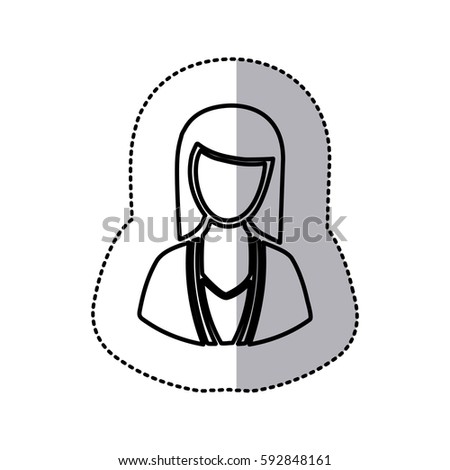 sticker monochrome half body silhouette woman faceless vector illustration