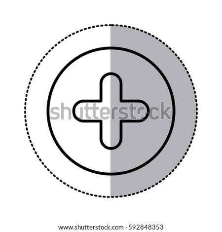 monochrome contour circular sticker with plus icon close up vector illustration