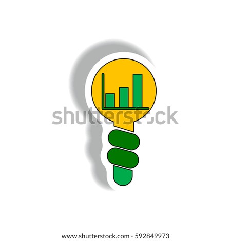 Idea for Improving Performance Vector illustration in paper sticker style of column chart in Light Bulb. bar graph in light bulb