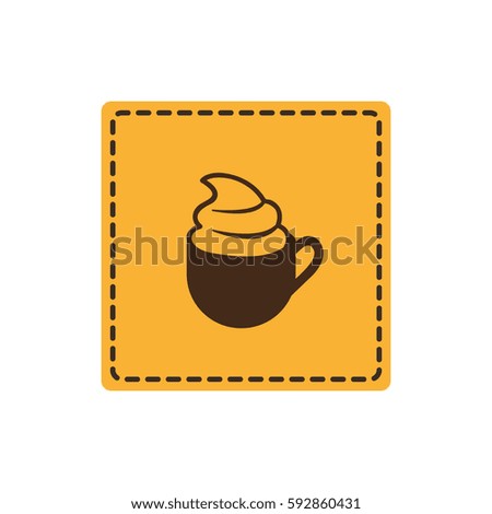 yellow emblem cup coffee with cream icon, vector illustraction design