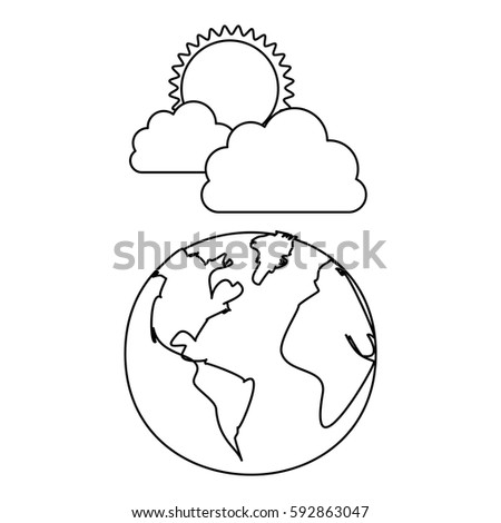 figure earth planet with cloud and sun, vector illustraction design