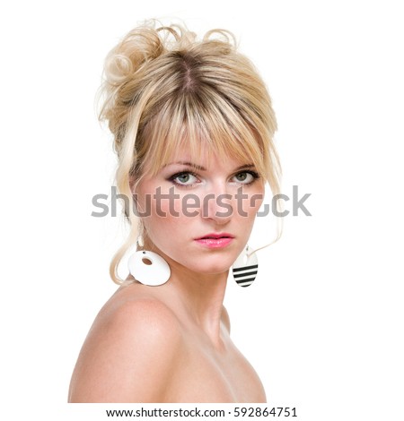 portrait of attractive caucasian woman, isolated on white background