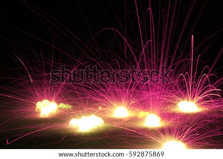 Ground Flower Fireworks using a Slow Shutter Speed