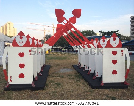 Cartoon Arch of Swords display mockup decoration on the ground as background, play card heart arch