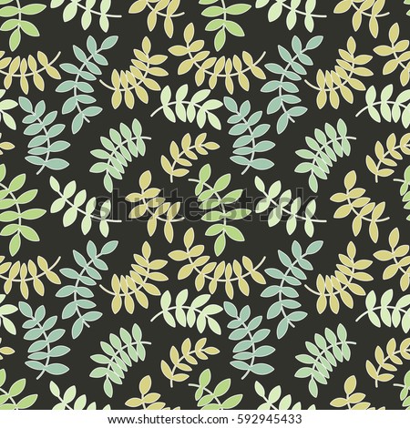 Seamless pattern from leaves and twigs. Chaotic branches