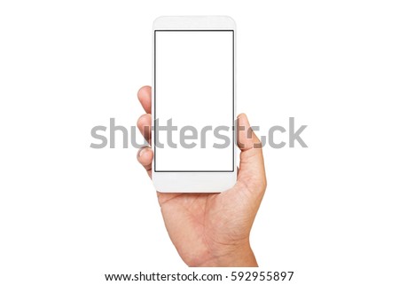 hand holding phone isolated on white background  