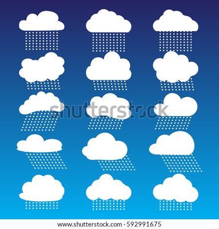 Icon set - rain clouds and rain against the blue sky. A set of frames in the form of clouds.  illustration