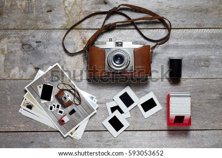 Old photo camera, photos and slides