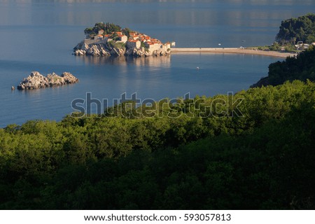 Saint Stefan island near city of Budva, Montenegro on Adriatic coast.