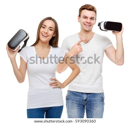 Man and woman with virtual reality goggles